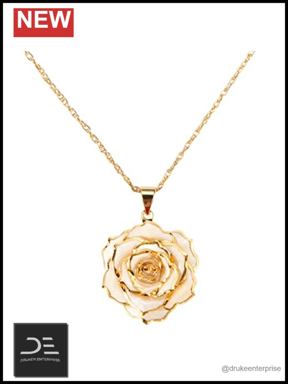 24K Gold Plated Real Rose Pendant Necklace for Women Gift